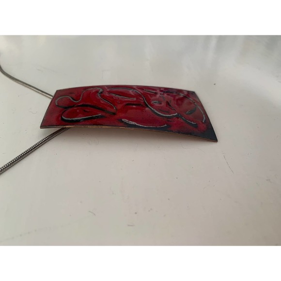 Red Enamel Copper Pendant Necklace - Picture 6 of 10